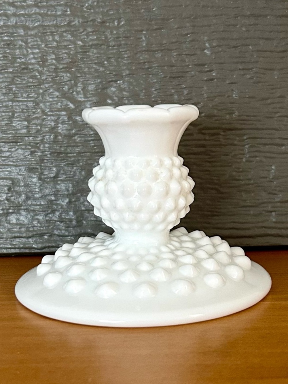 Vintage Fenton White Hobnail Milk Glass Single Candlestick Holder